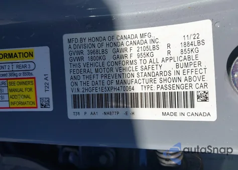 2023 Honda Civic Si Sedan from USA, damaged, VIN 2HGFE1E5XPH470064